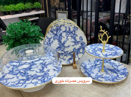 سرویس عصرانه خوری ۹پارچه طرح گل ابی چینی ترکیه
